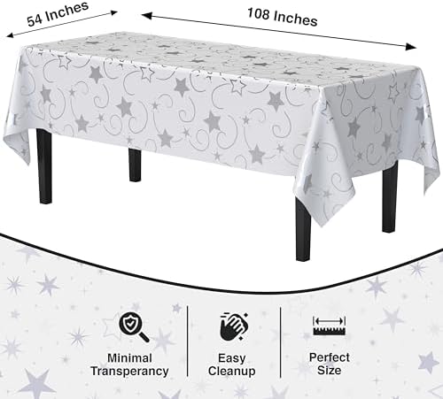 Exquisite Silver Star Tablecloths 12-Pack Disposable