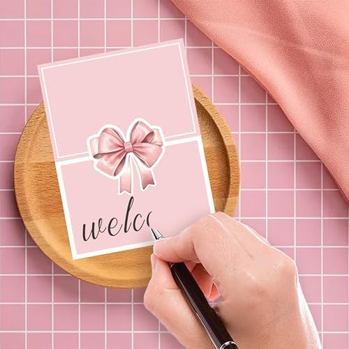 24 Pcs Pink Bow Place Cards for Baby Shower and Birthday Party