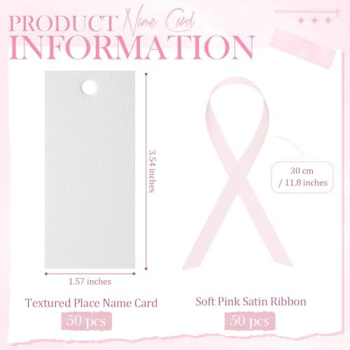 50 Pcs Blank Name Place Cards with Sateen Ribbons for Wedding Party
