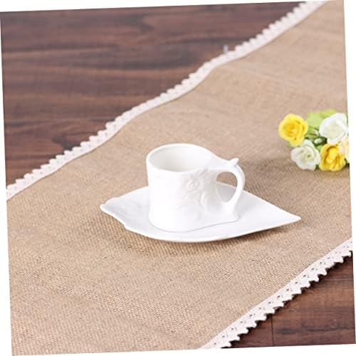 MAGICLULU 30x245cm Burlap Table Runner with Lace Edging