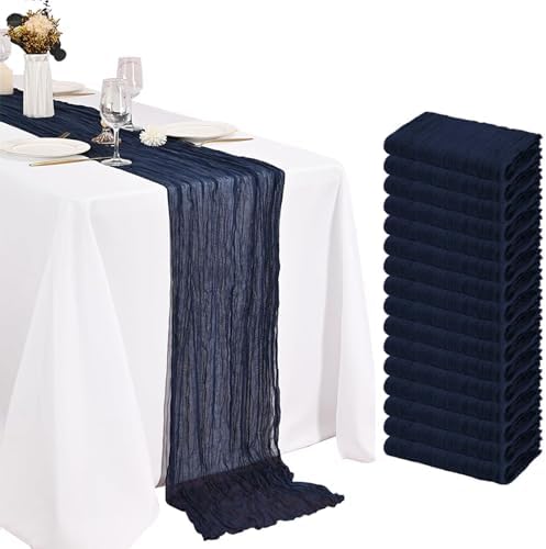 16 Pack Navy Blue Cheesecloth Table Runners 10FT