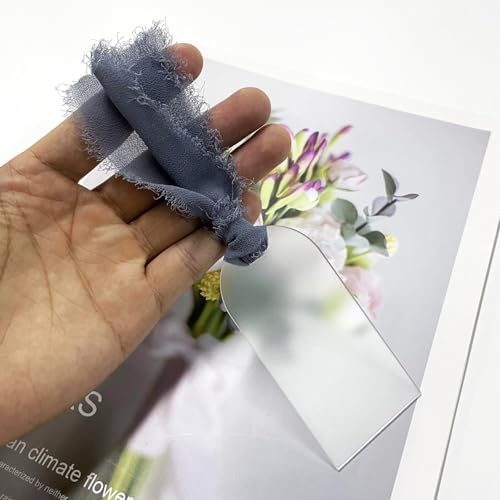 TETOU 50Pcs Acrylic Place Cards with Blue Ribbon for Wedding