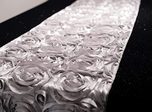 Andersons Silver Satin Rosette Table Runner 14x9ft Wedding Decor