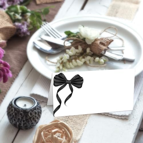 25 Pack Black Bow Table Place Cards for Events