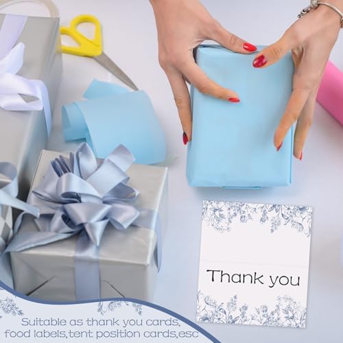 100 Pcs Blue Floral Tented Place Cards Wedding Party Supplies