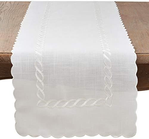 Saro Lifestyle Braided Embroidery Table Runner White 16x68