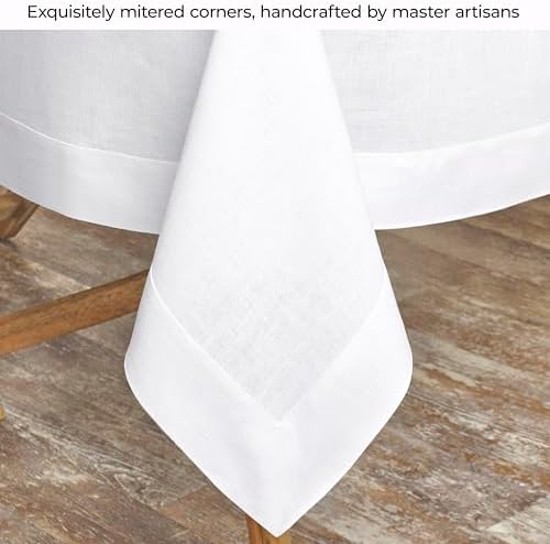 DMoksha Homes White Linen Tablecloth 60x120 Inch