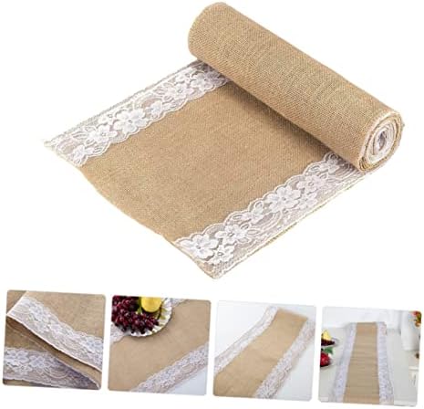 PRETYZOOM Decorative Linen Table Runner with Lace Design