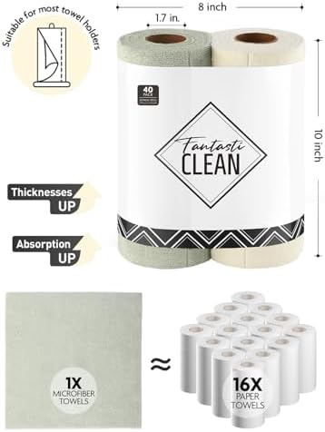 Fantasticlean Tear Away Dish Cloth - 40 Sheets - 10x10 Reusable Microfiber Towel Rolls
