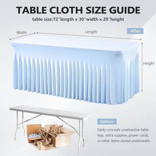 2 Pack Baby Blue Spandex Tablecloths for 6 Foot Rectangle Tables