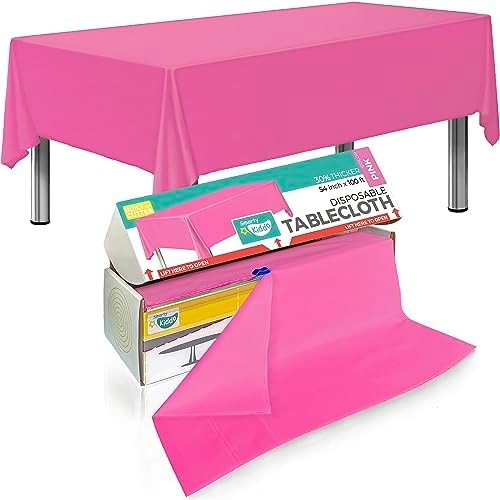 54in X 100ft Pink Plastic Tablecloth Roll with Built-In Cutter