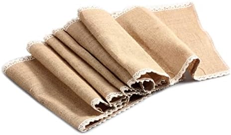 MAGICLULU 30x245cm Burlap Table Runner with Lace Edging