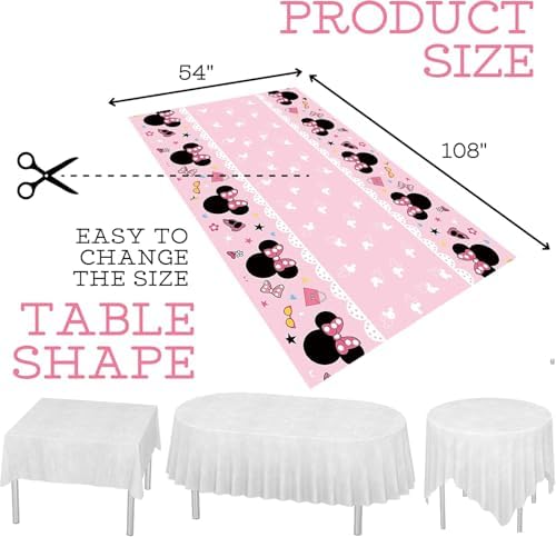 6PCS Pink Birthday Tablecloth Set 108x54 Inch Rectangle Disposable for Girls Party