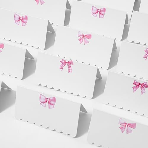 80Pcs Pink Bow Place Cards for Wedding and Party Use