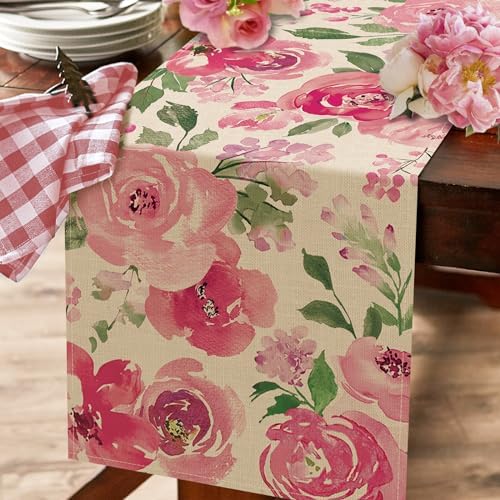 Seliem Pink Peony Flower Table Runner 13x72 Inches