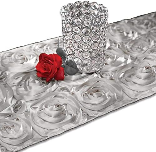 Andersons Silver Satin Rosette Table Runner 14x9ft Wedding Decor