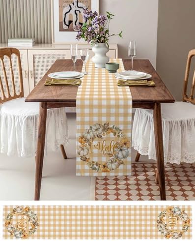 Thanksgiving Fall Pumpkin Berry Garland Table Runner 60 Inch Linen Cotton