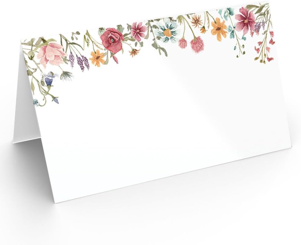 Printed Party Place Cards with Wildflower Design Set of 25