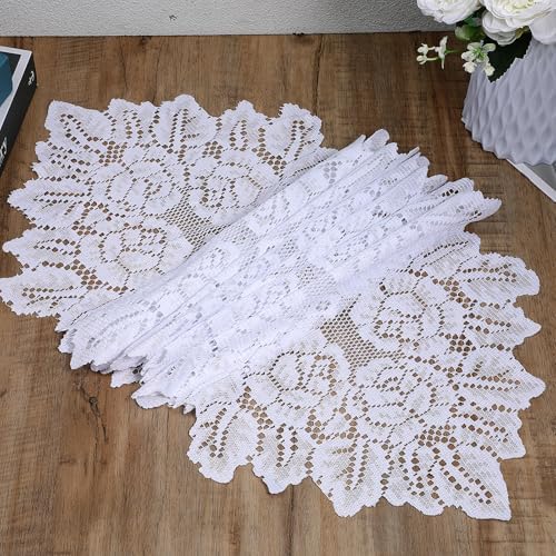 White Boho Table Runner with Lace Design