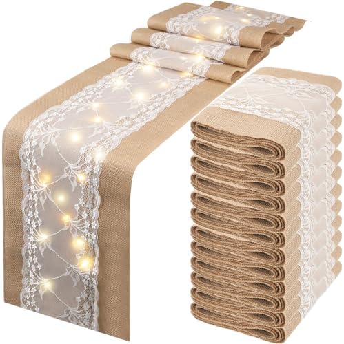 Xinnun 6 Pcs Burlap Table Runner with Lights