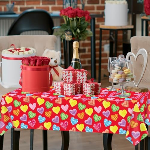 4 Pack Red Heart Tablecloths for Wedding Day 51x86in