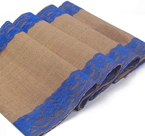 AAYU Burlap Table Runner with Navy Lace