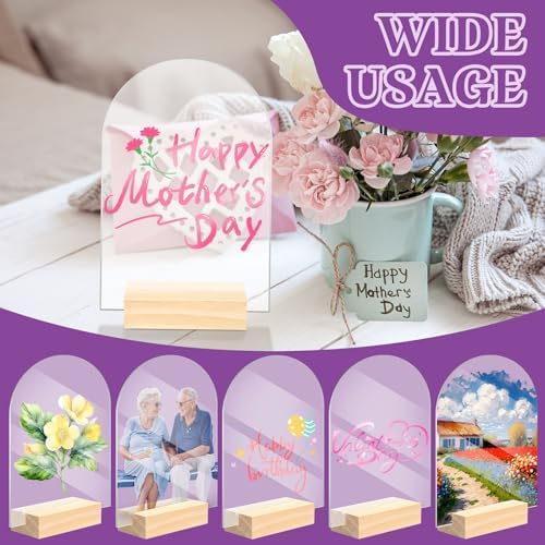 Bercoor 5 Pack 4x6 Inch Clear Arch Acrylic Signs with Wood Stands