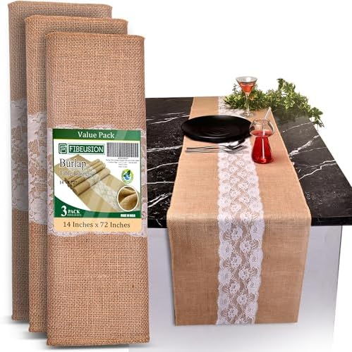 Elegant Burlap Lace Table Runner Pack of 3 14x72