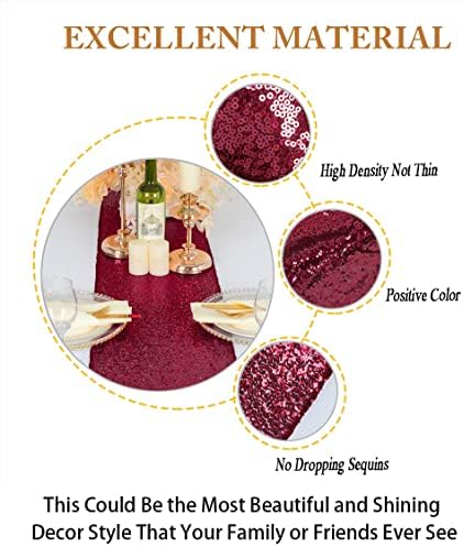 ShinyBeauty Burgundy Sequin Table Runners 2 Pack