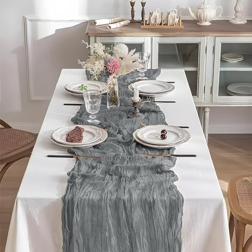 2 Pack 10 Ft Grey Cheesecloth Table Runners