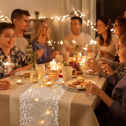 Xinnun 6 Pcs Burlap Table Runner with Lights