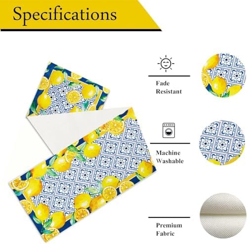 WHOMEAF Capri Blue Lemon Table Runner 13x108 Inch