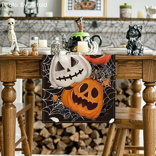 Artoid Mode Black Pumpkins Spider Web Halloween Table Runner 13x72 Inch