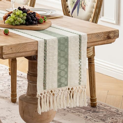 Fancy Homi Sage Green Macrame Table Runner 48 Inches