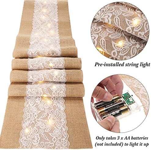 Xinnun 6 Pack Burlap Table Runner with LED String Lights