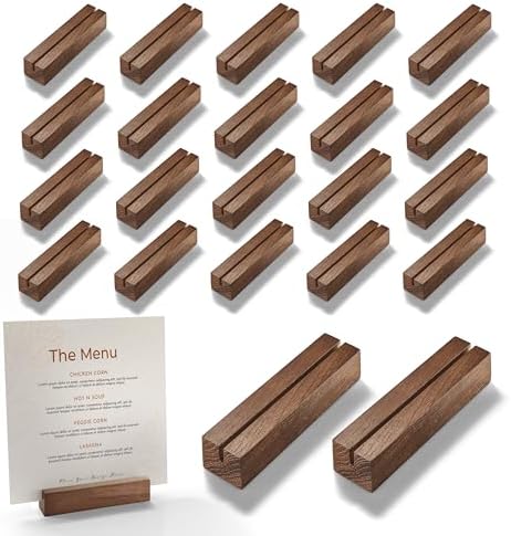 20 pcs Oak Wood Place Card Holder with Walnut Stain
