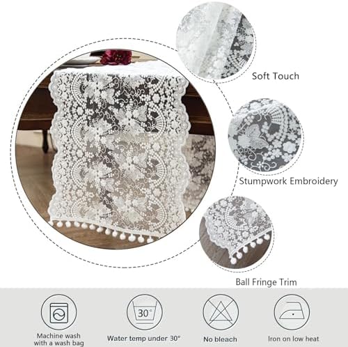 Joyfol Day White Lace Table Runner 14x36 Inch