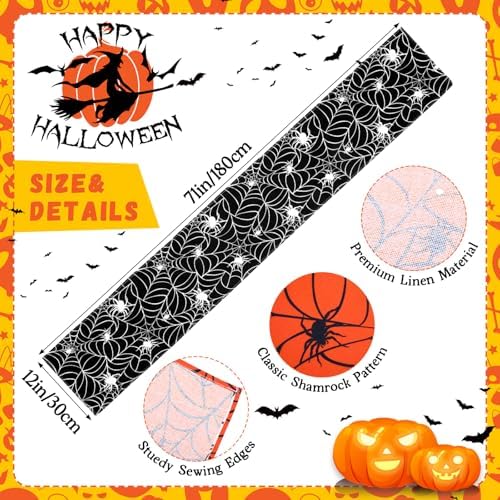 3 Pcs Halloween Table Runner Linen Cobweb Design