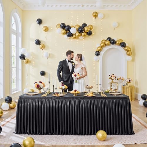 PartyVillage 132 Inch Black Table Skirt for 6ft Rectangular Tables
