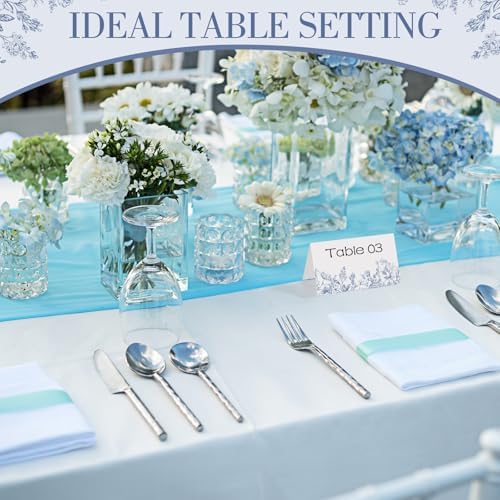 100 Pcs Blue Floral Tented Place Cards Wedding Party Supplies