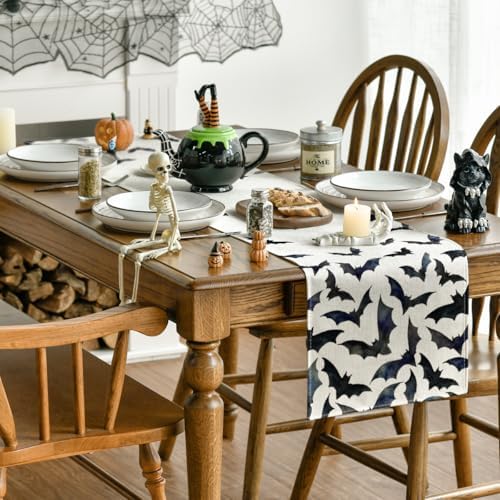 Artoid Mode Silhouette Black Bats Halloween Table Runner 13x72 Inch