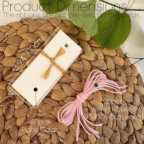 50 Pcs Place Cards with Velvet Ribbons for Weddings and Parties