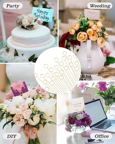 30Pcs Gold Round Floral Card Holder Picks
