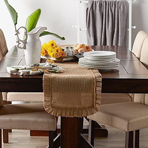 DII Jute Burlap Table Runner 14x108 with Ruffle Trim