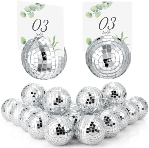 12 Pcs Silver Disco Ball Place Card Holders for Wedding Party