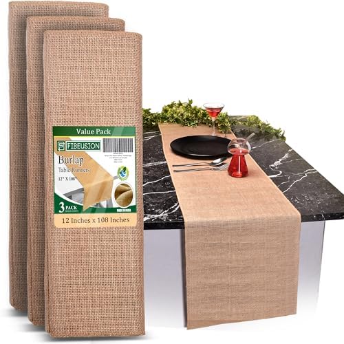 FIBEUSION Burlap Table Runners Pack of 3 12x108