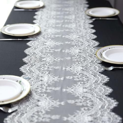 Efavormart Ivory Lace Table Runner with Scalloped Edges