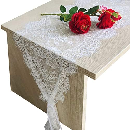 120x14in White Lace Table Runner for Boho Weddings