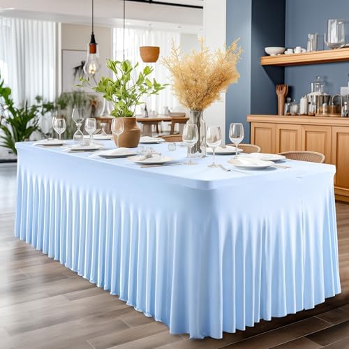 2 Pack Baby Blue Spandex Tablecloths for 6 Foot Rectangle Tables