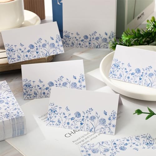 Whaline 100 Pcs Blue Floral Place Cards